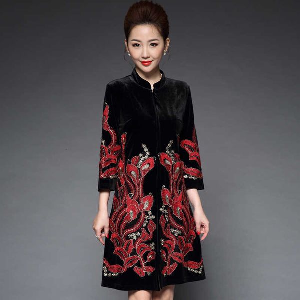 

luxury party evening dress middle aged elderly women's golden veet cloth 2021 40-50 year old middle-aged 's spring coat medium an, White;pink