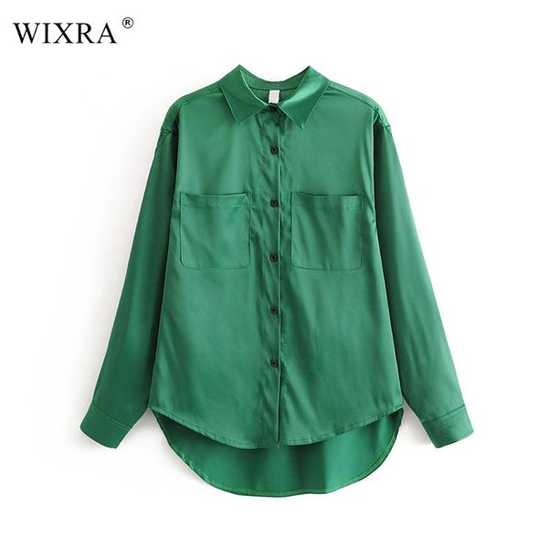 

women's blouses & shirts wixra turn-down collar solid streetwear long sleeve pockets trendy casual summer autumn, White