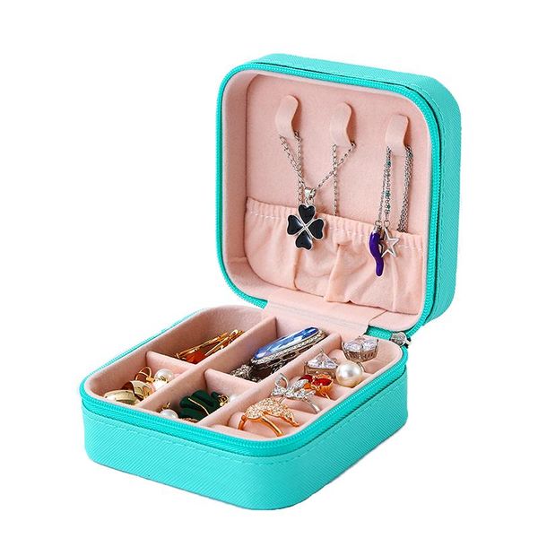 

jewelry pouches, bags pu leather storage organizer display travel case boxes portable box, Pink;blue