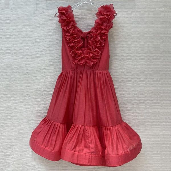 

casual dresses 2021 spring summer woman's dress three-dimensional flowers v-neck halter lace bow holiday party prom white red, Black;gray