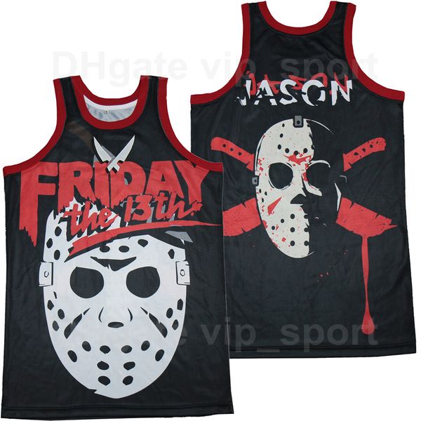 Film Basketball Voorhees Jason Venerdì il 13 ° Jersey Men Sport Erizzabile ricamo e Ed Pure Cotton Team Color Black Uniform High Quality di alta qualità