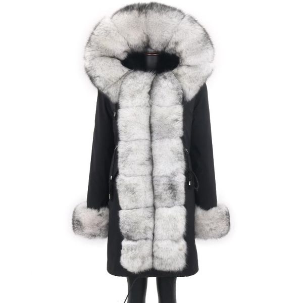 

women's fur & faux 2021 waterproof long parka winter jacket women liner natural raccoon outerwear streetwear removable, Black