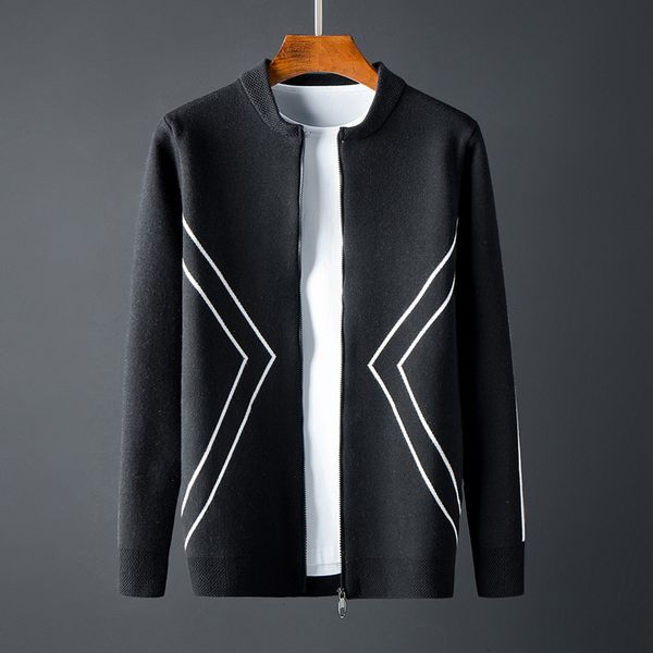 

sweaters knit 2021 autumn knitted cardigan men's jacket casual jacquard stand collar sweater ipper, White;black