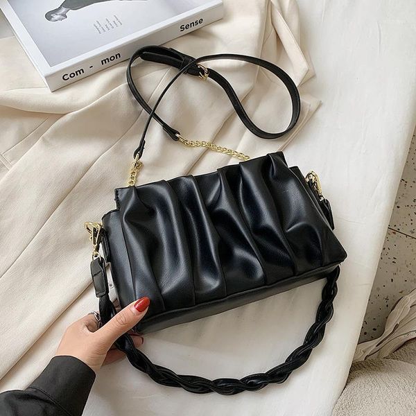 

evening bags foldable designer trend small pu leather shoulder bag for women 2021 simple underarm handbag and purse girls1