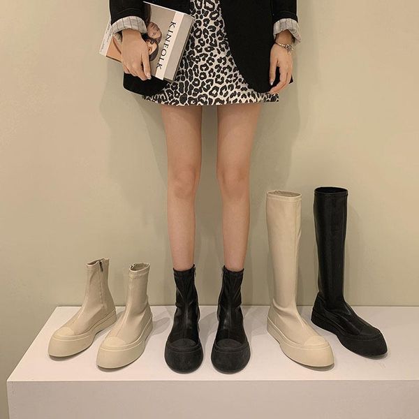 

boots women women's high fashion all-match british style retro female platform shoes high-zipper beige modern boot, Black