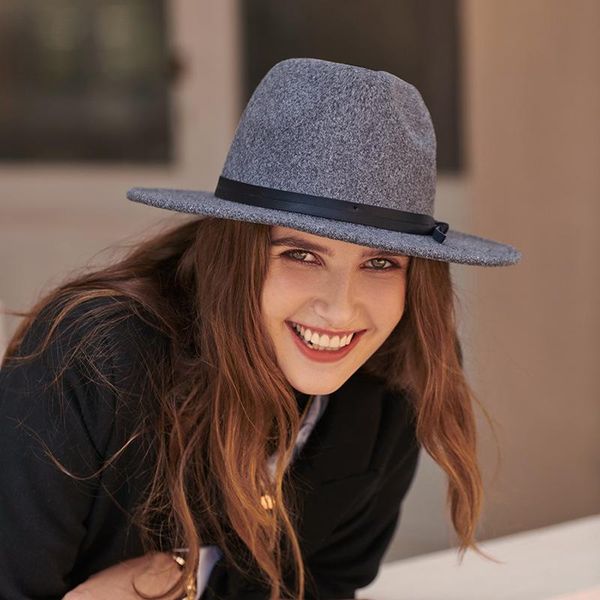

wide brim hats 2021 autumn retro jazz hat fashion casual women's cap european and american style caps classic woolen felt chapeau, Blue;gray