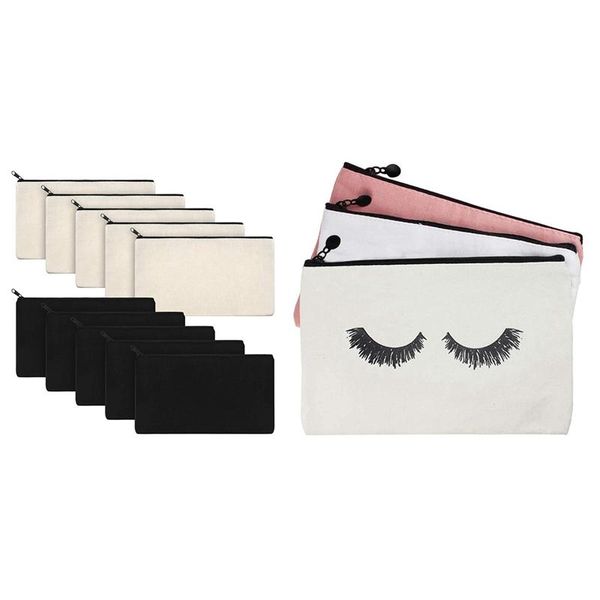 

13pcs canvas makeup bags zipper pouch pencil case blank diy craft for travel school