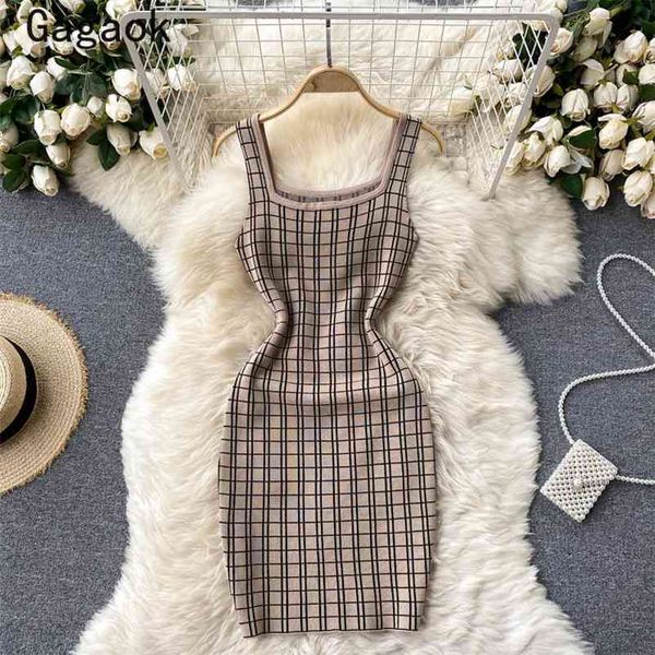 

woman dress summer square collar sheath plaid mini bodycon dresses stretch slim fashion wild vestidos 210531, Black;gray