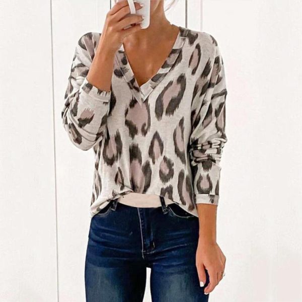 

summer women fashion casual loose breathable deep v-neck floral print skin-friendly long sleeve t-shirt daily wear 2021 women's, White
