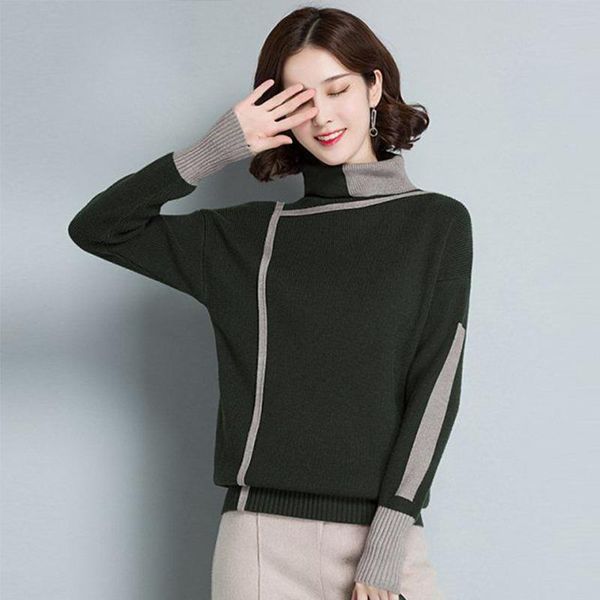 

women's sweaters autumn and winter high collar pullover versatile sweater bottoming top, White;black