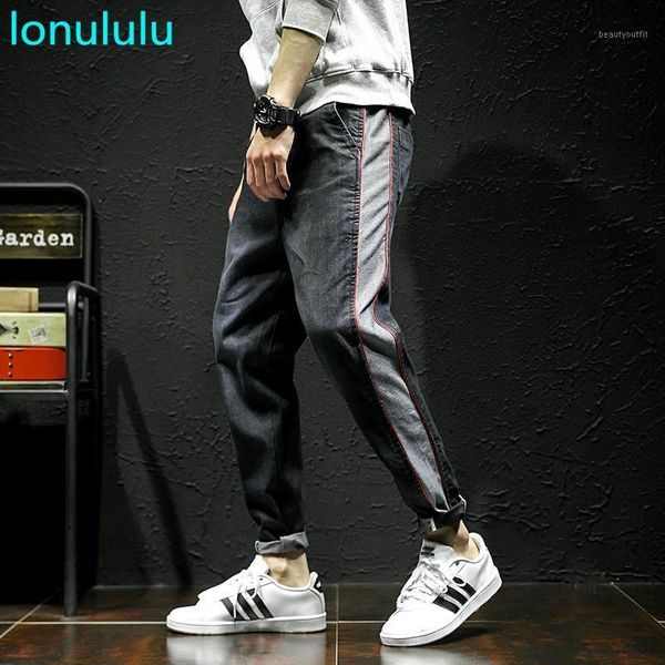 

trendy jeans men's spring and autumn elastic harun pants korean fashion leggings handsome all-around wear, Blue