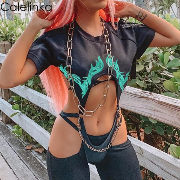 

calelinka punk women black bodysuit 2021 summer short sleeve gothic green embroidery hollow out bodysuits streetwear women's jumpsuits, Black;white