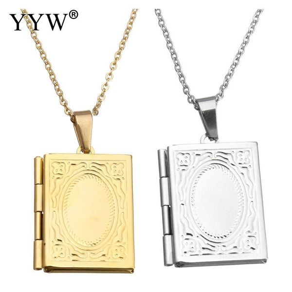 

pendant necklaces yyw lover mom women po locket charm necklace gold-color stainless steel vintage memory book choker chain, Silver