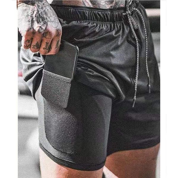 

running shorts summer fitness muscle double-layer stretch sports quick-drying large size cardio training casual short pants man, Black;blue