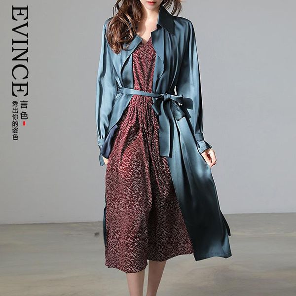 

women's trench coats advanced acetic acid windbreaker women's 2021 high-end satin temperament goddess spring thin coat, Tan;black