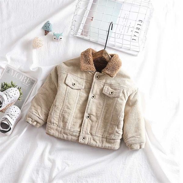 

korean winter toddler baby jacket kids' overcoat corduroy with velvet fur coats girls coat 1-6 years 211011, Blue;gray