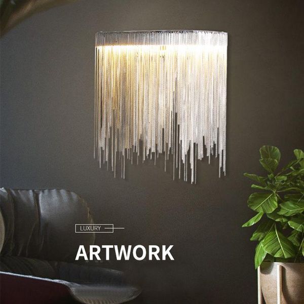 

wall lamp bedroom bedside sconce simple creative living room tv decor led silver tassel chain light
