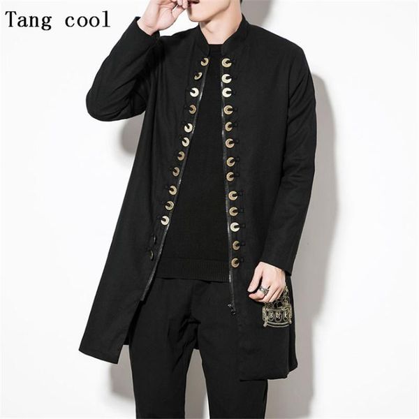 

men's jackets 2021 autumn national style bronze buckle embroidery large size looset retro long windbreaker jacket, Black;brown