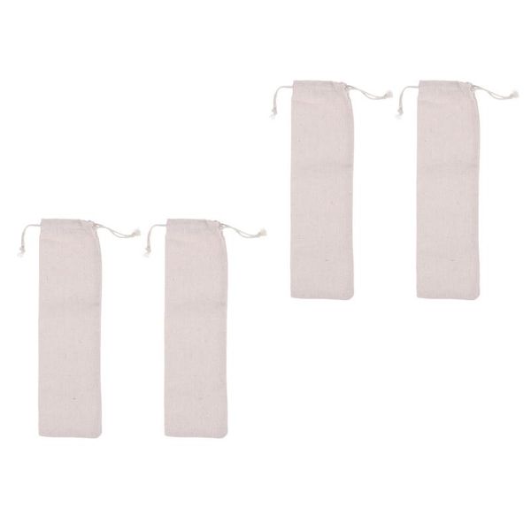 

storage bags 4pcs reusable linen drawstring environment-friendly tableware pouches (beige)