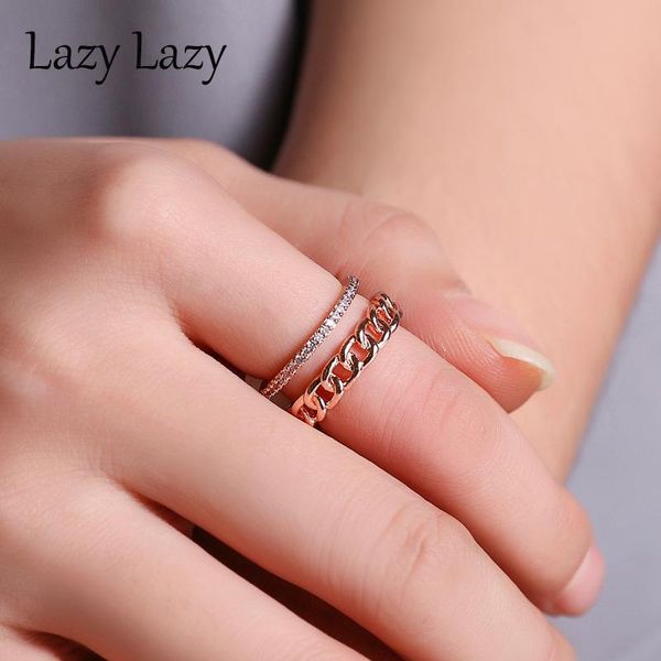 

wedding rings fashion geometric joint ring gold silver double chain design for women personality crystal party jewelry gifts, Slivery;golden