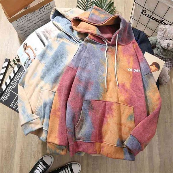 

oversized tie dye women hoodies plus velvet female hooded casual sweatshirt harajuku pullovers korean style clothes 210817, Black