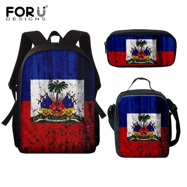 

school bags forudesigns haiti flag print student bookbags fashion backpack satchel higt capacity schoolbags 3pcs casual