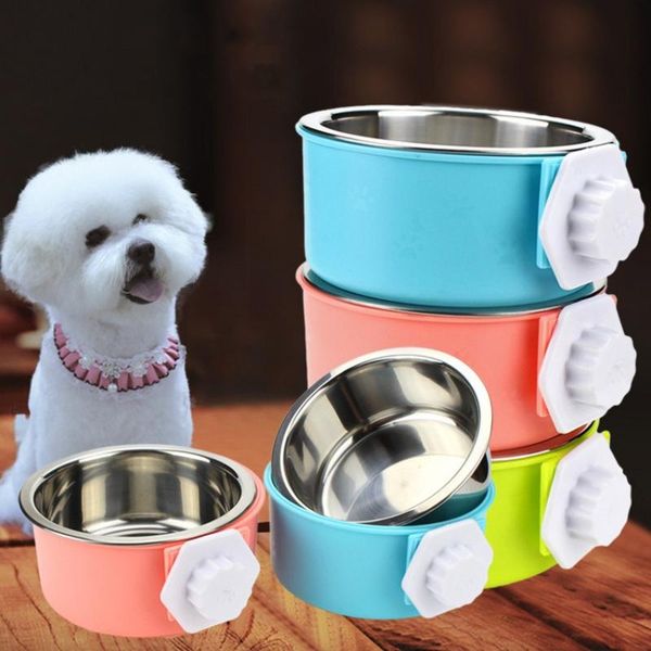

dog bowls & feeders stainless steel pet hanging bowl can hang stationary cat cage detachable small big dogs feeder water