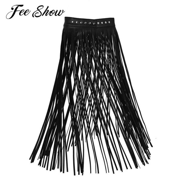 

skirts brand women ladies fashion long wide belts faux leather high waist skirt hippie boho waistband fringe tassel belt, Black