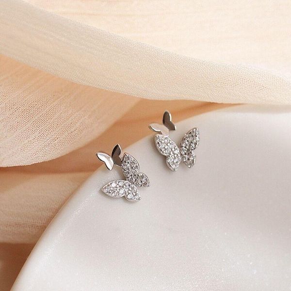 

stud korean fashion butterfly earrings exquisite shiny zircon mini animal women's wedding jewelry accessories, Golden;silver