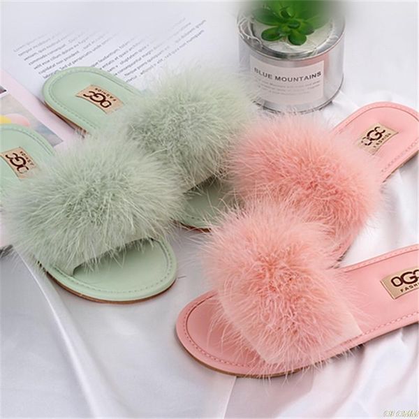 

winter slippers women house indoor home spring plush fur casual slides flip flops flat shoes woman, Black