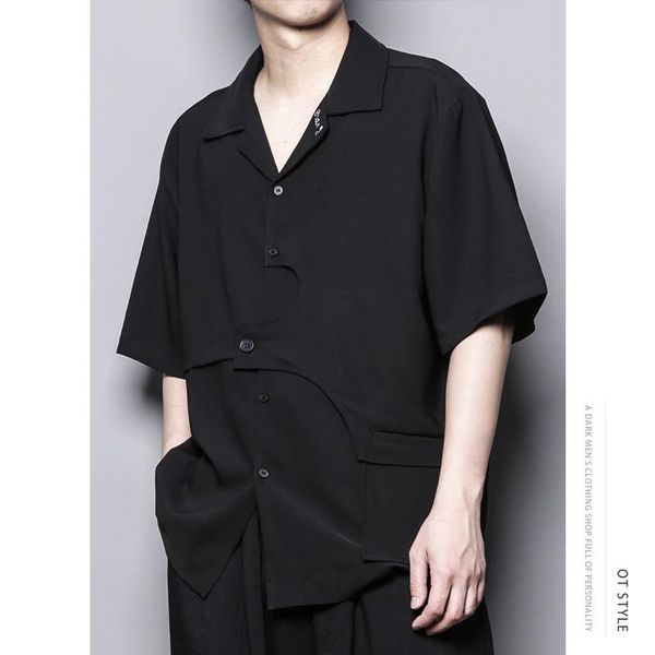 

men's casual shirts dark-style stereo cut embroidery asymmetrical design five-point short-sleeved turtleneck shirt cardigan jacket, White;black