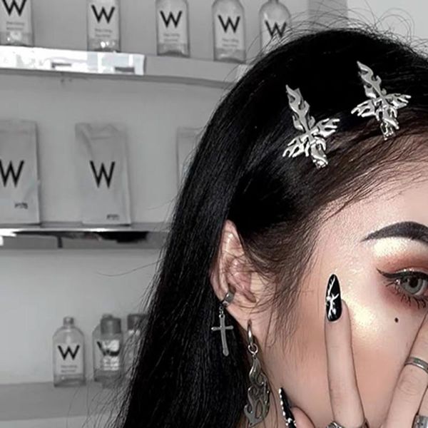 

hair clips & barrettes harajuku flame cross aesthetic hairpin female 2021 darkness vintage headdress y2k jewelry side clip for egirl gothic, Golden;silver