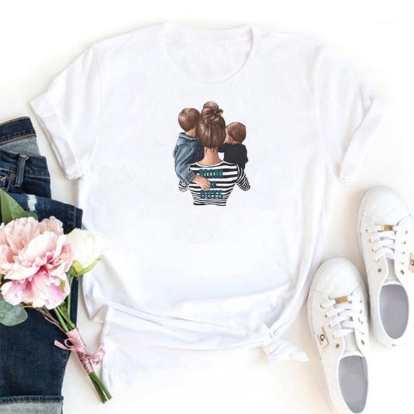 

women's t-shirt cute mom and boys women tshirt aesthetic back view printing tee short sleeves t shirts loose white camisetas mujer