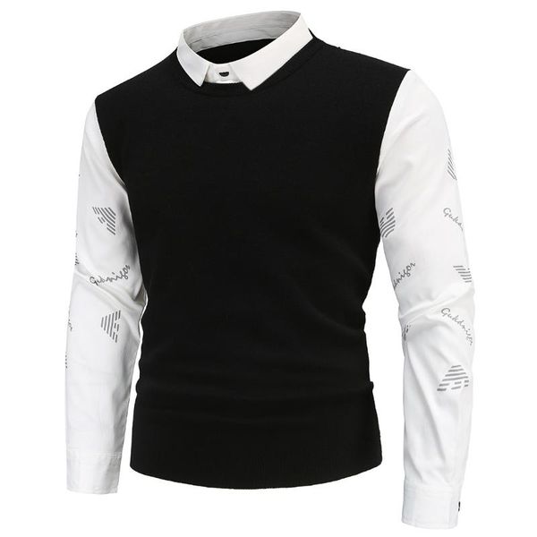 

men's sweaters ym600 british slim fall/winter 2021 two-piece shirt collar knit sweater, White;black