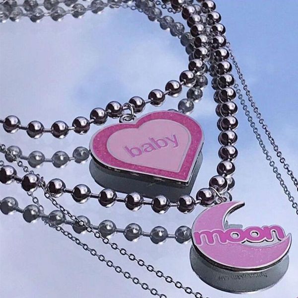 

chains fashion letter metal vintage moon shape heart pendant necklaces, Silver