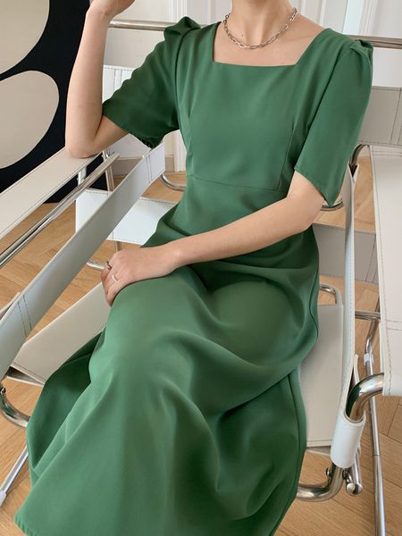 

casual dresses women summer long short sleeve solid color loose style square neck vestidos boho xvd5, Black;gray