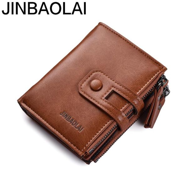 

wallets jinbaolai retro men pu leather double zip coin purse short male wallet card holder hasp billetera hombre, Red;black