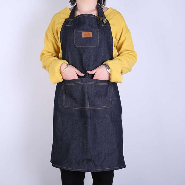 

honey red denim apron wear resistant oil long kitchen home baking advertising