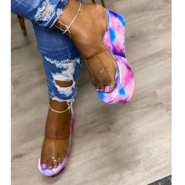 

summer women's shoes mid heel sandals fashion open toe print slippers handmade plus size 43, Black