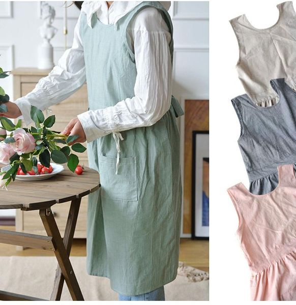 

aprons korean style cotton linen apron female lady garden working