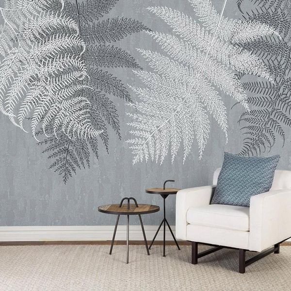 

wallpapers custom 3d wall murals wallpaper grey abstract leaves modern dining room living sofa bedroom background art po mural