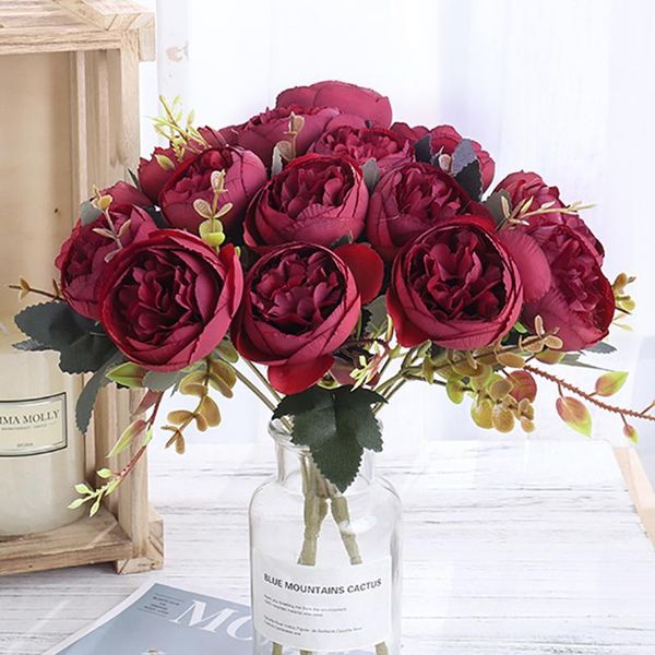 

decorative flowers & wreaths 5head silk peony pink bouquet home decoration accessories wedding party scrapbook fake plants diy artificial ro