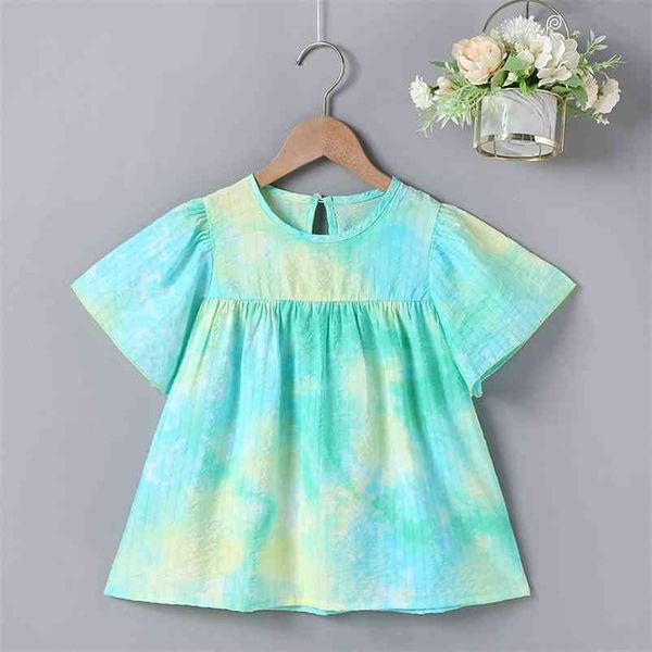 

summer girls dress short sleeve o neck print tie-dye cute vestidos 18m-6t 210629, Red;yellow