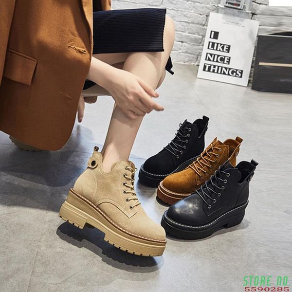 

boots women's ankle winter shoes 2021 genuine leather for woman platform casual ladies boot women high heels shoe, Black