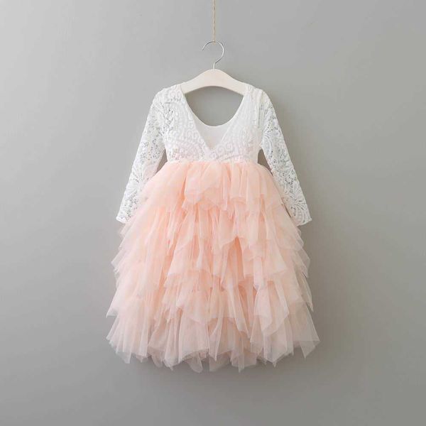 

retail teenager girls maxi long cake lace dress for year kids fluffy wedding flower princess party costume 210529, Red;yellow