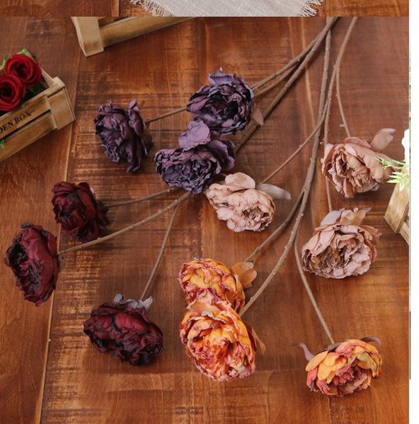 

75cm 3 heads fake dried peony retro rose silk flowers wedding decoration decorative & wreaths
