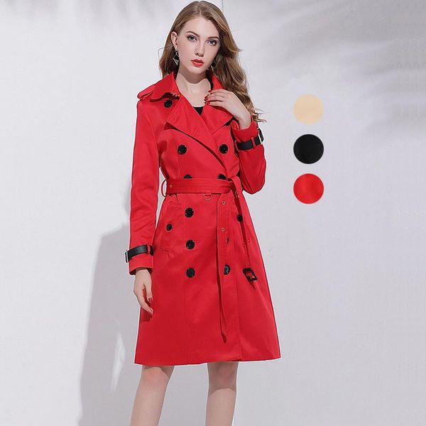 

autumn early spring british style double breasted belt all-match v neckline loose casual thin mid-length windbreaker h54 women's trench, Tan;black