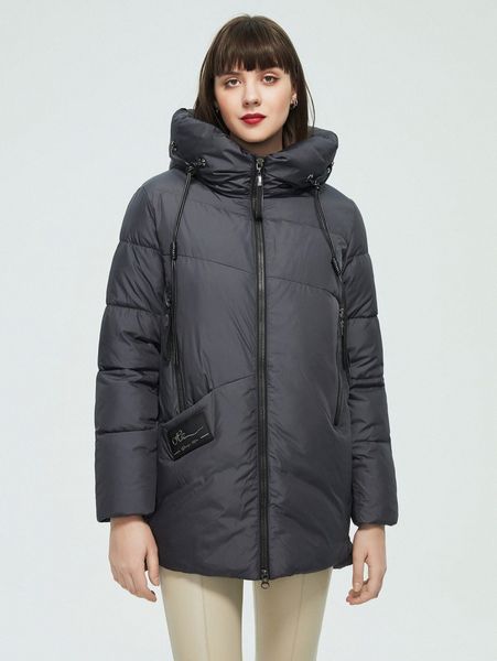 

patched detail zipper up hooded winter coat s6kf#, Black