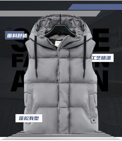 

men's vests men vest winter hooded 2021 autumn warm thicken waistcoat male casual sleeveless slim down cotton, Black;white