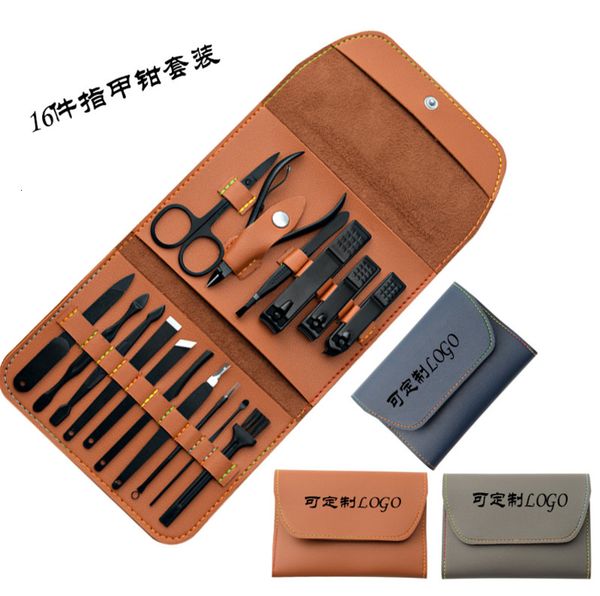 

piece black 16 manicure tool folding bag nail clipper set